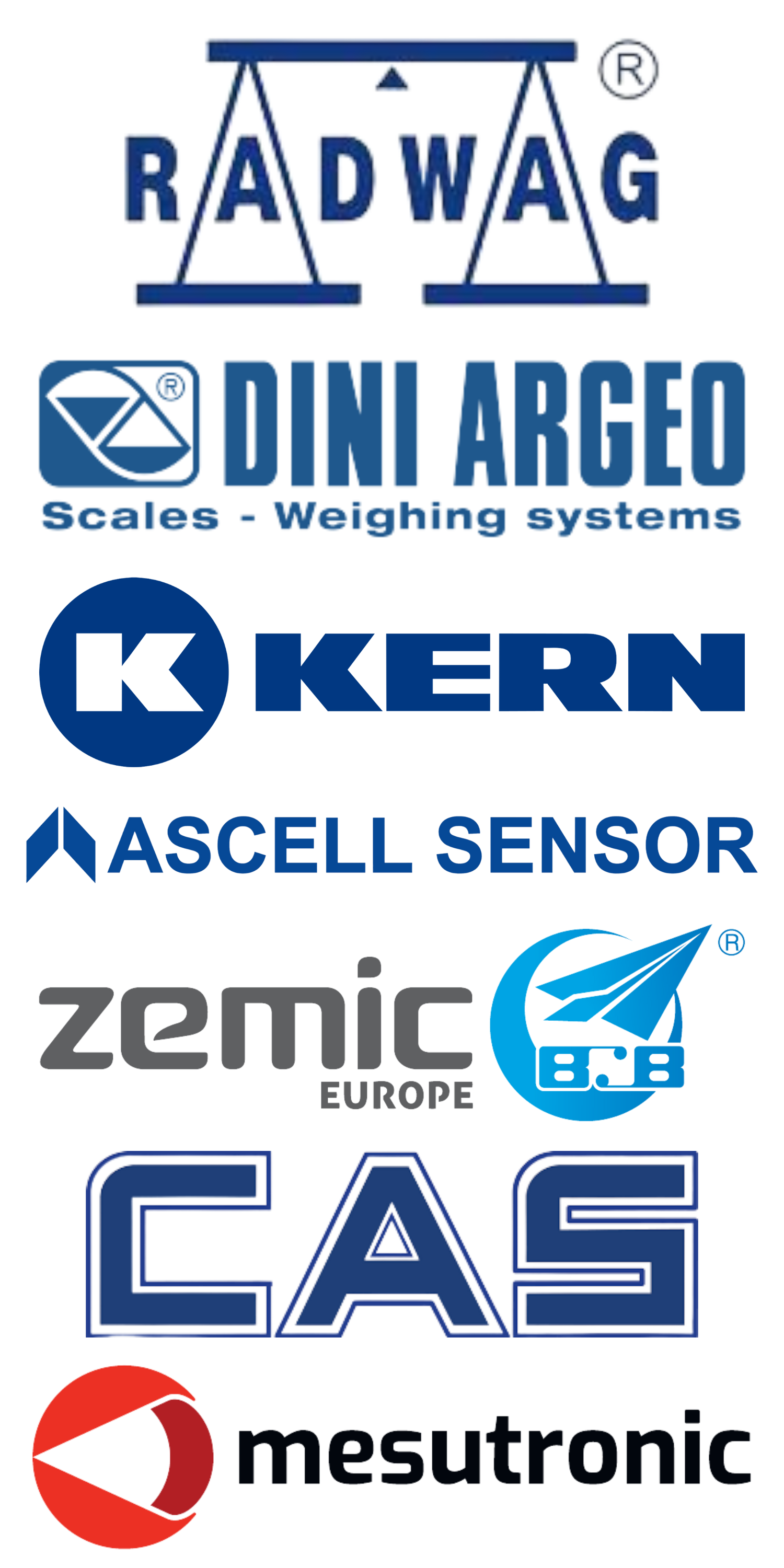 De producenter som LibraTech samarbejder med. Radwag, Dini Argeo, Kern, Ascell Sensor, Zemic Europe, CAS og Mesutronic