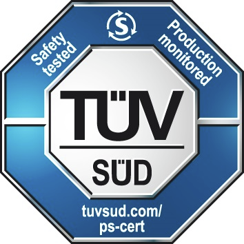 Med TÜV-certificeringsmærket opfylder vægten kravene i standarden EN 13155 (Ikke-faste løfteanordninger/Brækmodstand) og EN 61010-1 (Elektrisk sikkerhed)